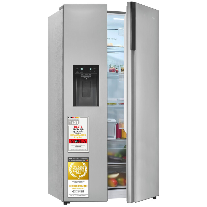 exquisit 528 L freistehender Side-by-Side-Kühlschrank-Gefrierkombination, No Frost, Eis- & Wasserspender, 4,5 L abnehmbarer Wassertank, …