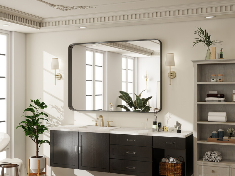 Black Bathroom Vanity Mirror for Wall, 60x90 cm Metal Framed Wall Mirror Rectangle, D