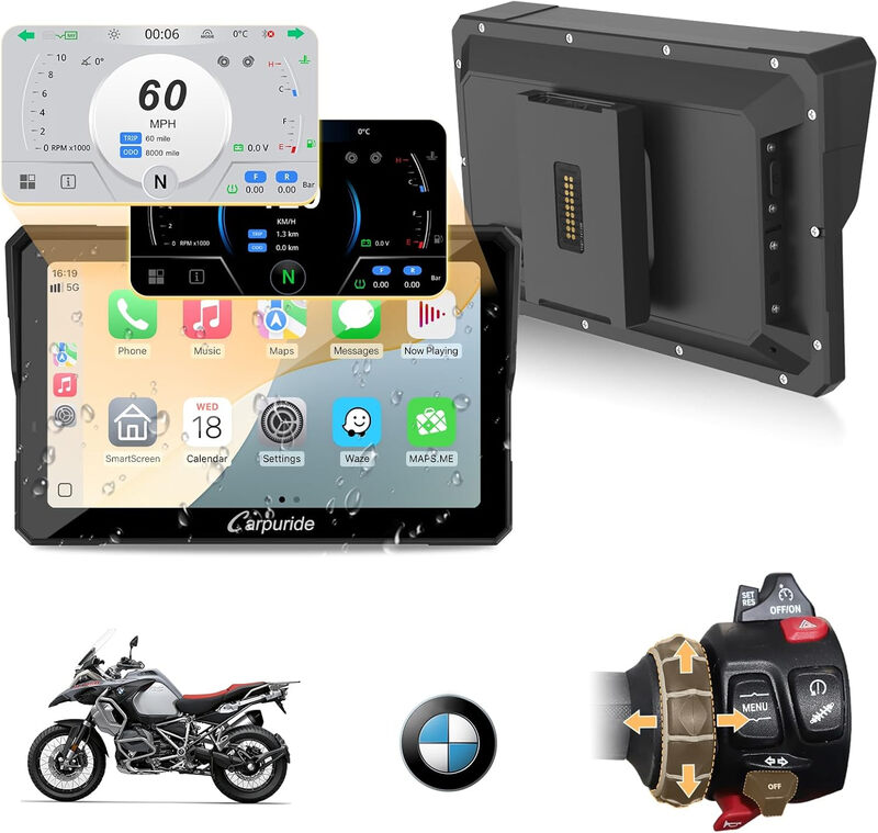 W702BS Pro Motorcycle Carplay Screen with Native Wonder Wheel for BMW Motorbike, Wire