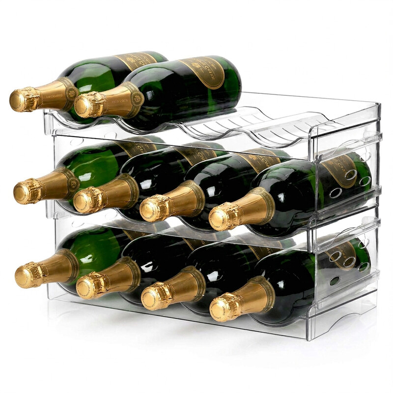 Sunyana kunststof wijnrek, 3 lagen - 12 flessen - transparant, eenvoudig te monteren, uitneembaar opbergrek voor wijnflessen en frisdrankflessen