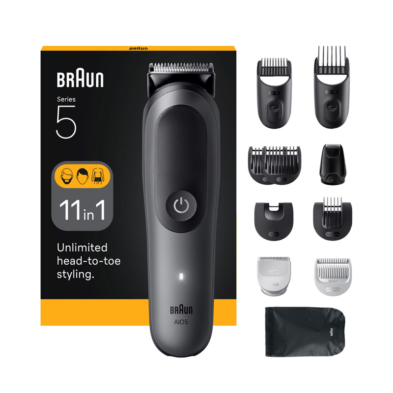 Braun All-in-One Kit Series 5, 11-in-1 Grooming, Sharp Blade, Body Trim, AIO5560, Grey