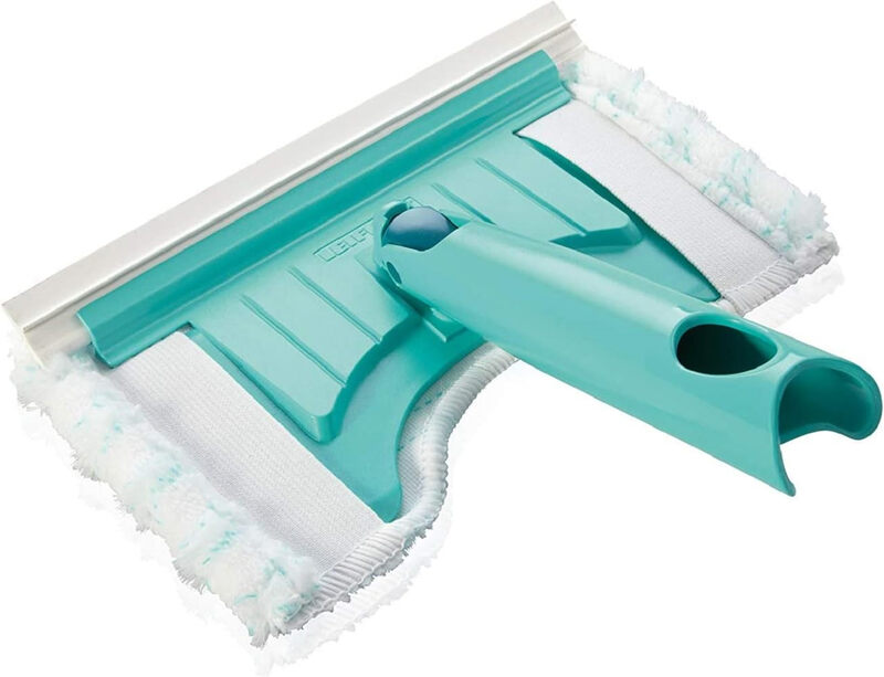 Leifheit Badwischer Bath Cleaner mit 360°-Drehgelenk, Fliesenwischer mit Mikrofaser Bezug und Click-System, Badreiniger für Fliesen und Fugen mit Abziehlippe und runder Aussparung für Amaturen