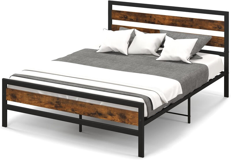 Costway Bed Frame with Rustic Headboard and Footboard-King Size