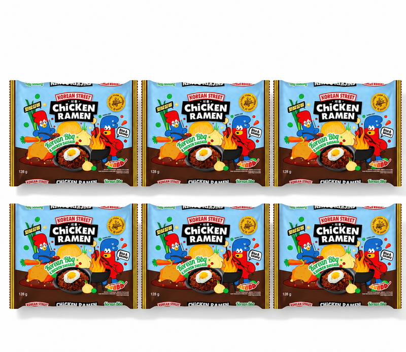 Korean Street Chicken Ramen Korean BBQ & Chicken Flavour Bag 128g 6Packs