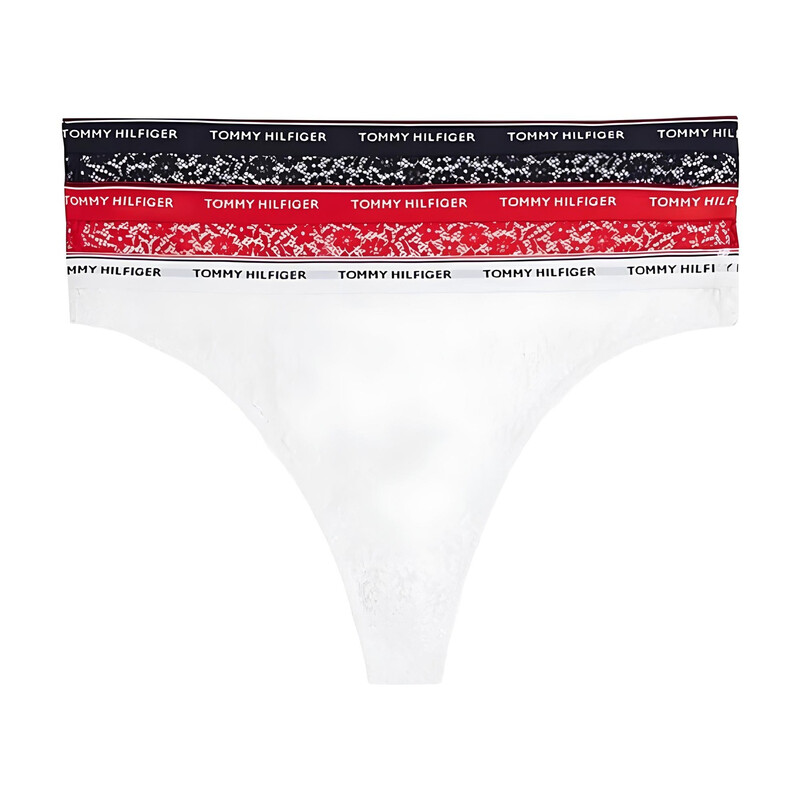 Tommy Hilfiger PREMIUM ESSENTIALS 3er-Pack Spitzen-Tangas (Große Größen) Desert Sky/Weiß/Primary Red XS