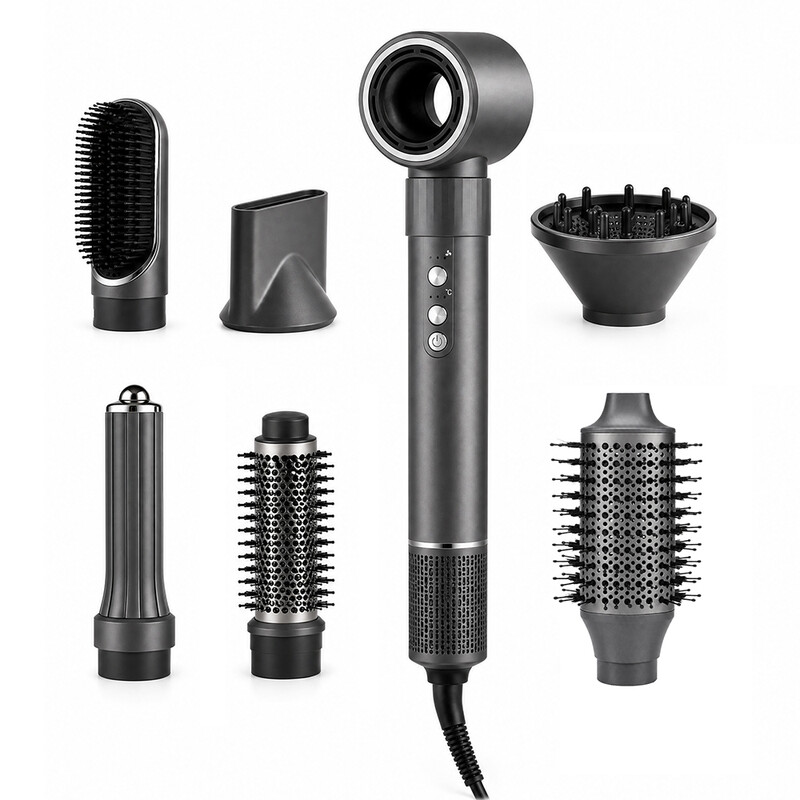 Ochama Haar-Styler-Set mit Haartrockner, 7 Aufsätze inkl. Glätteisen, Lockenstab & Bürste für professionelle Styling-Ergebnisse