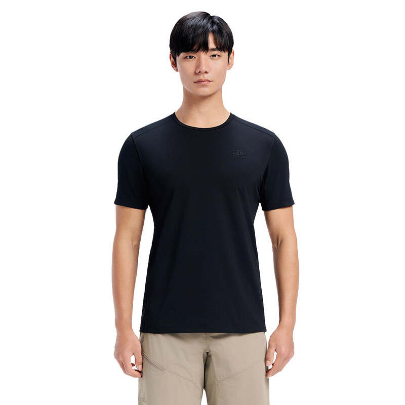 PELLIOT Kurzarm-Rundhals-T-Shirt für Herren Laufsport Leicht Atmungsaktiv, Schwarz, Größe L