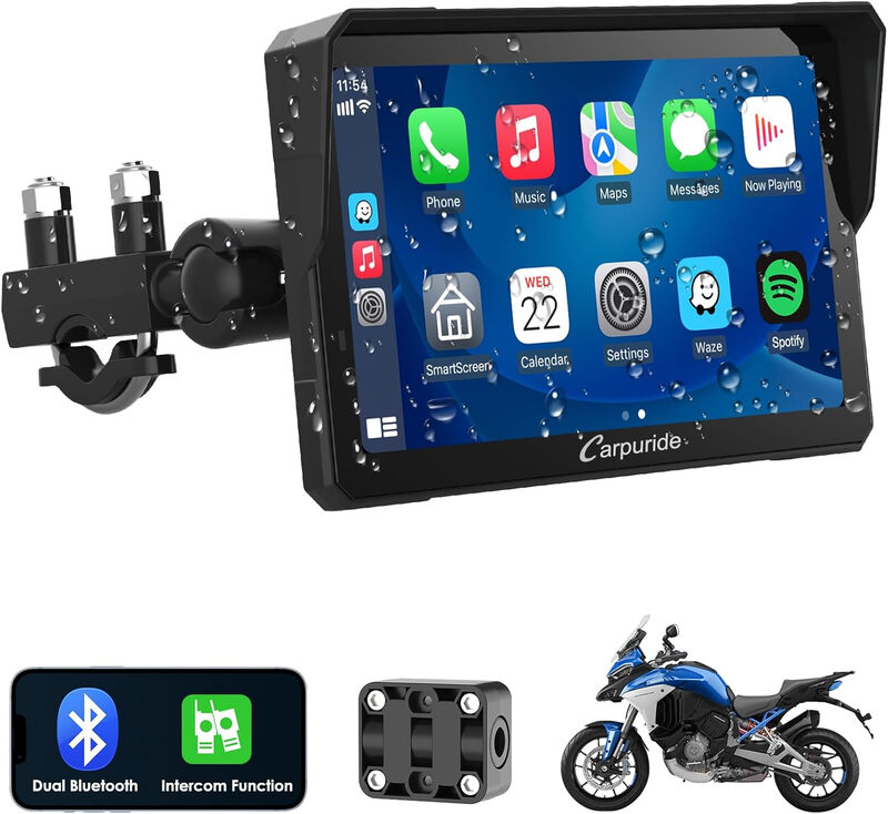 W702 Pro Motorcycle Carplay Screen with Intercom Function, Wireless CarPlay and Andro