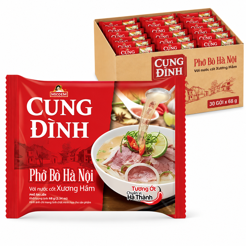 Cung Dình Rijstnoedels Pho Bo Rundvleessmaak 30x70 g (Doos)