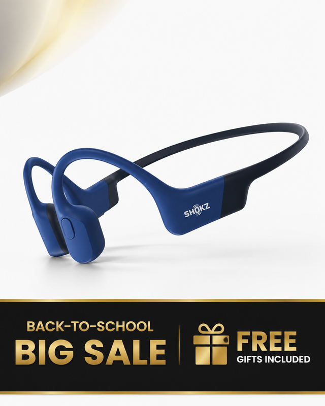 Shokz OpenRun Blue Open-Ear Running Bone Conduction Headphones, Surround Awareness Safe Design, Fast Charge, Stable Secure Fit