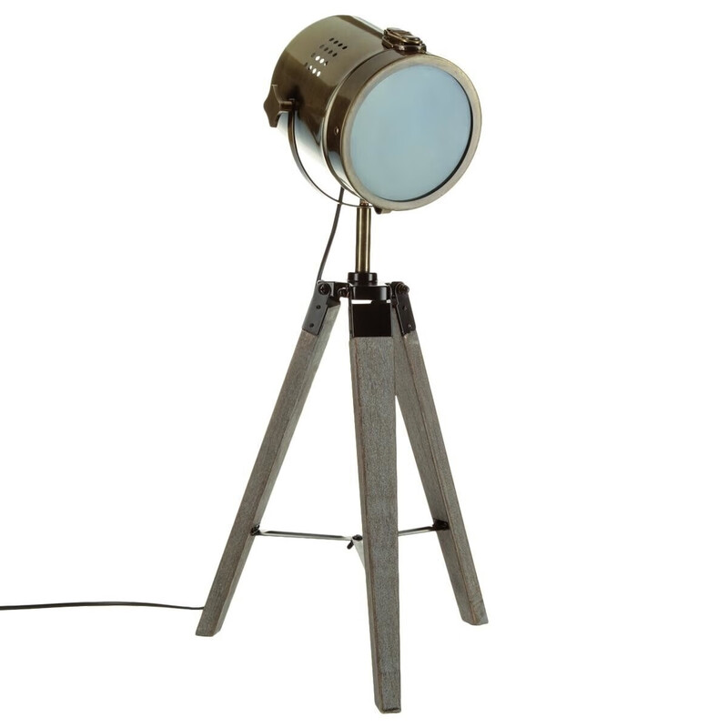 Tripod-Lampe Ebor, 68 cm hoch, aus Holz und Metall, Bronze