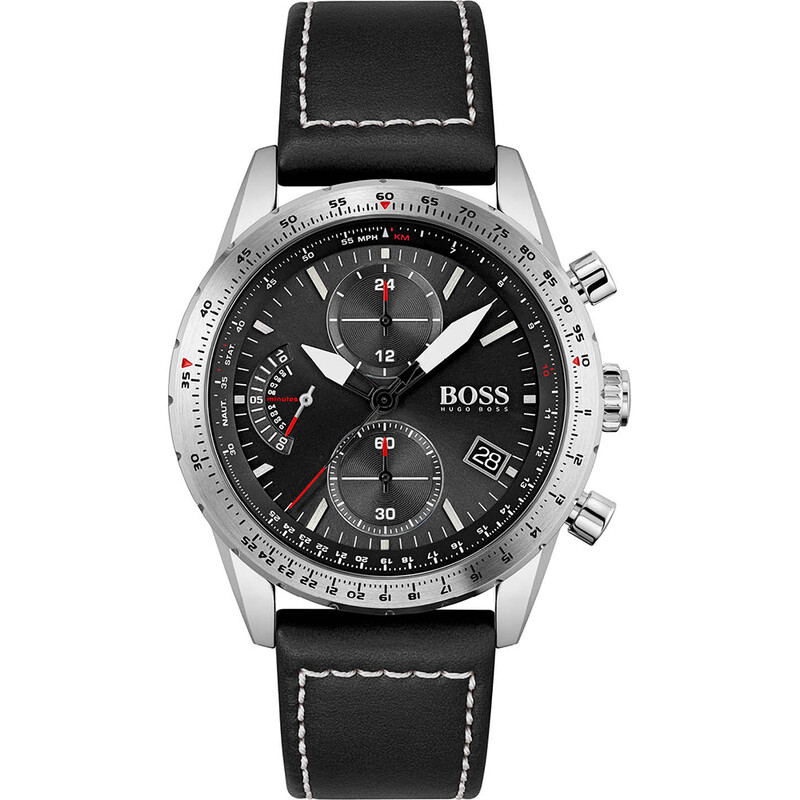 Boss Pilot Edition Stainless Steel Men's Chronograph Quartz Leather Strap Watch