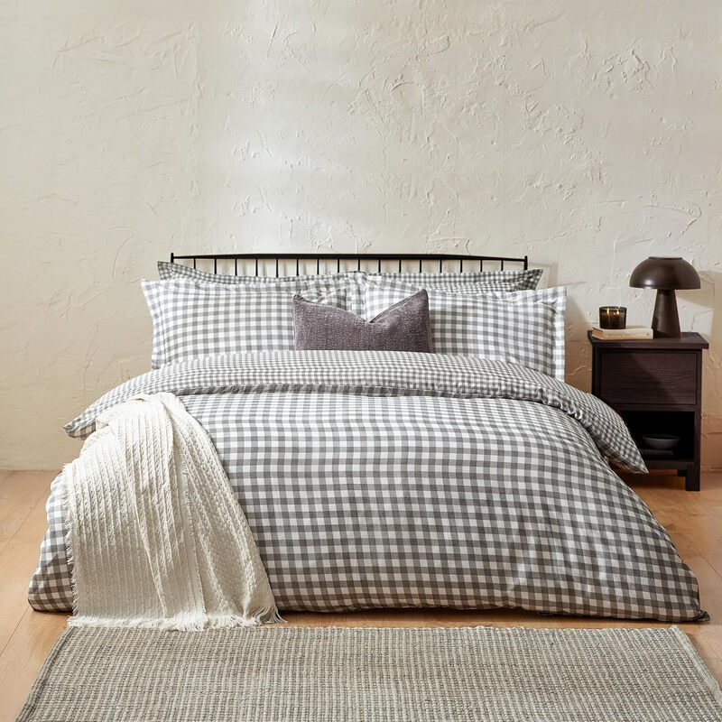 Duvet Cover Set Barton Check Grey Double