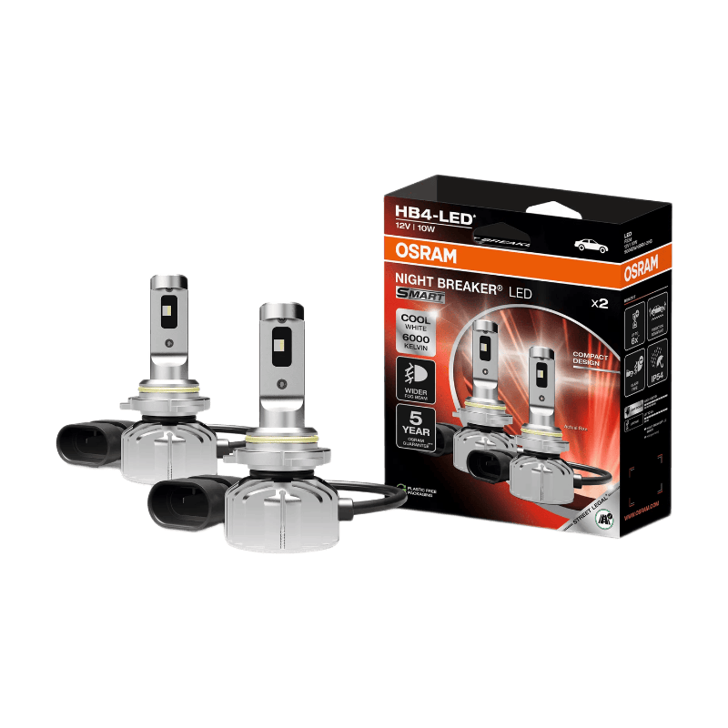OSRAM NIGHT BREAKER LED SMART HB4, straatlegale LED-nevelampen, breder nevelampenbundel, 6000 K, 2 lampen