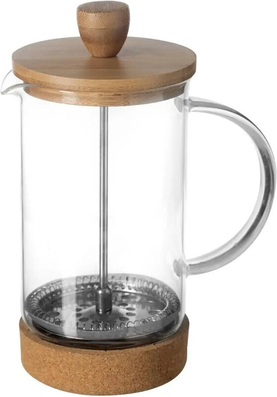 Secret de Gourmet Glazen Koffiezetapparaat met Bamboe Deksel - 600,0 mL, Transparant en Bruin