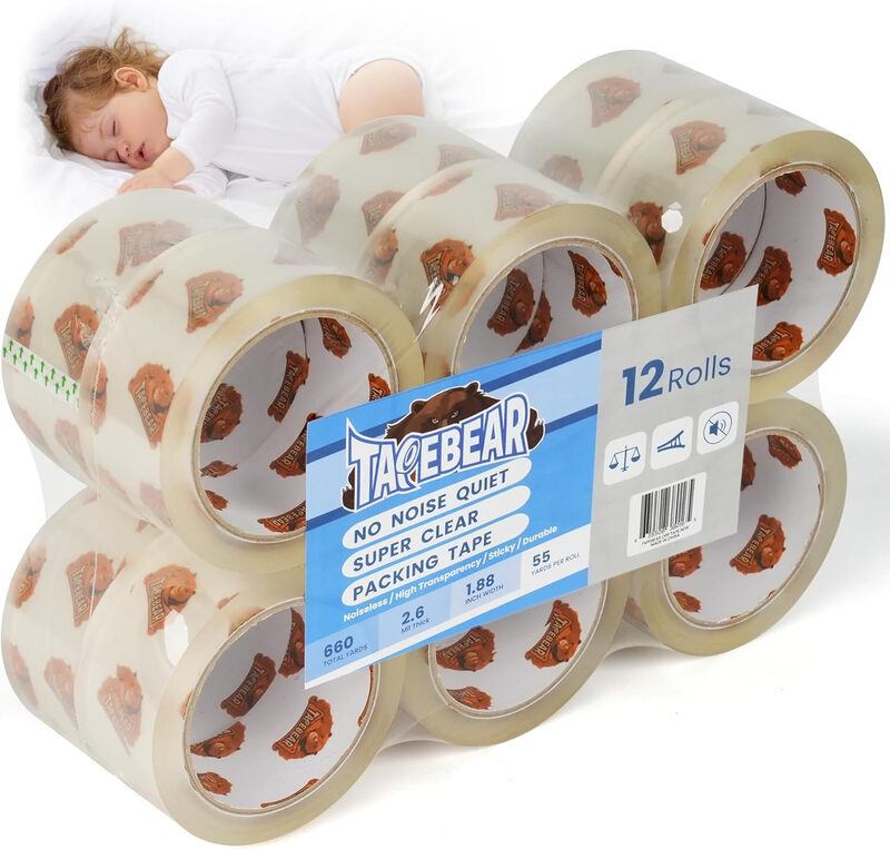 No Noise Packing Tape, Upgraded High Transparency 2.6mil x 1.88" x 55 Yards Quiet Pac