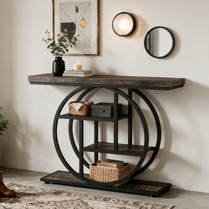 generischer 105 cm Konsolentisch mit 4-stufigen Regalen – 1 Stück – Wohnzimmer, Schlafzimmer, Büro, Flur