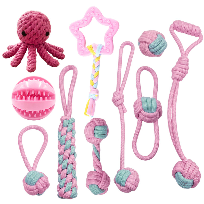 Puppy Small Dog Multi-Play Interactive Chew Toy Set, Recycled Cotton + TPR Safe Mater