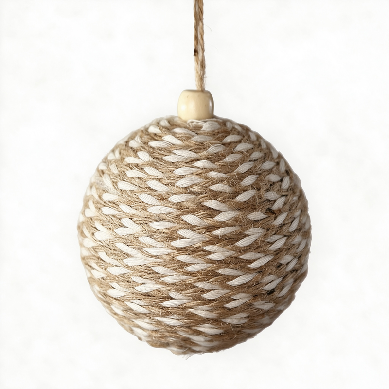 1 stuk neutrale kruidenpapier kerstbal decoratie 7,98 cm boerderij boho jute touw geweven kerstballen rustiek modern natuurlijke kerstdecoratie voor huis boom krans vakantie rotan decoratie–Stijl C