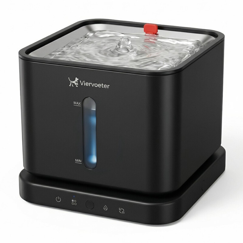 Viervoeter® Draadloze roestvrijstalen drinkfontein - Sensor waterfontein voor katten en honden - Inclusief 3 filters en afneembare batterij - 3 L - 30 d batterijduur