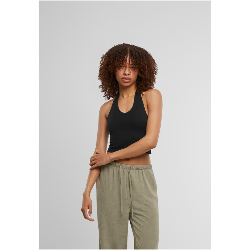 Urban Classics Damen Basic Halsbinder-Jersey-Top schwarz XL