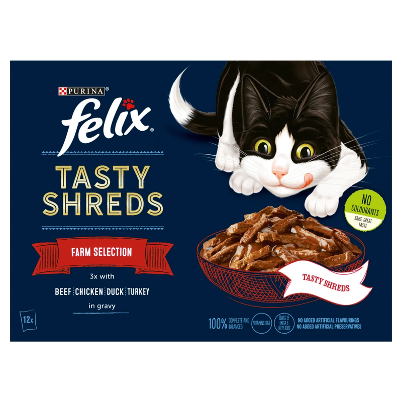 Tasty Shreds Farm Selection in Gravy Wet Cat Food 12 x 80 g
