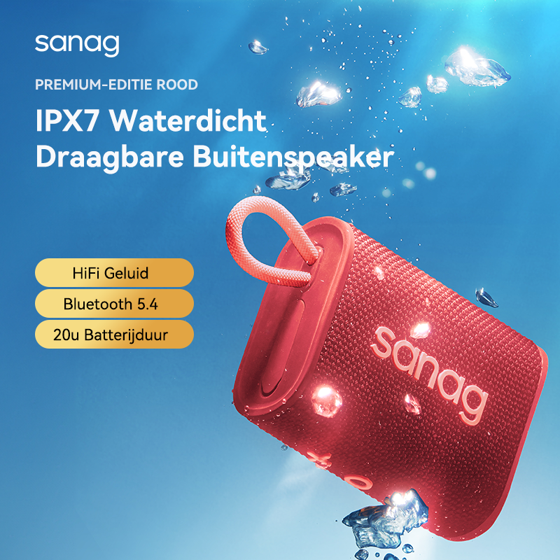 sanag M13SIIProMax draagbare draadloze bluetooth-luidspreker van stof met krachtige bas, RGB, IPX7-waterdicht, geweven stof, hifi-buitenluidspreker S-M13SIIProMax-PT-luidspreker-rood