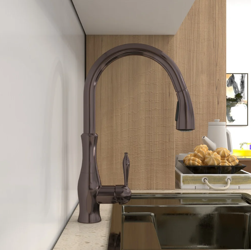 Tracier Gooseneck Single Lever Handle Kitchen Tap with Pull Out Spray Oil-rubbed bron