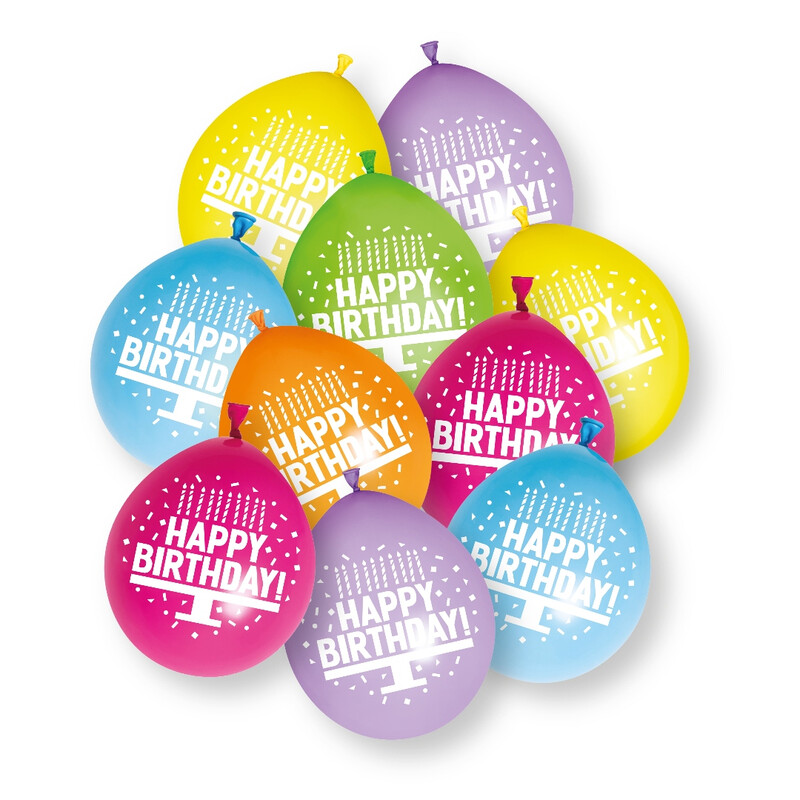 Unique Happy Birthday Latex Balloons, 22cm, 10 pack