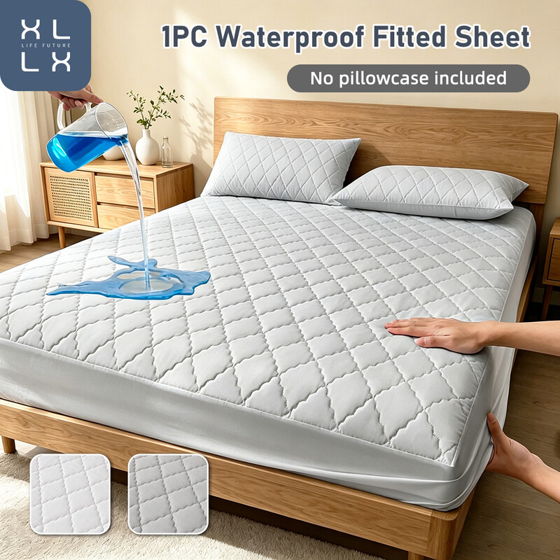 XLLX Waterdichte matrasbeschermer, Thuis gewatteerde dubbele matrasbeschermer 30 cm extra diep, Microvezel matrashoes voor tweepersoonsbed, Machinewasbare bedhoes (200 x 200 cm), Lichtgrijs