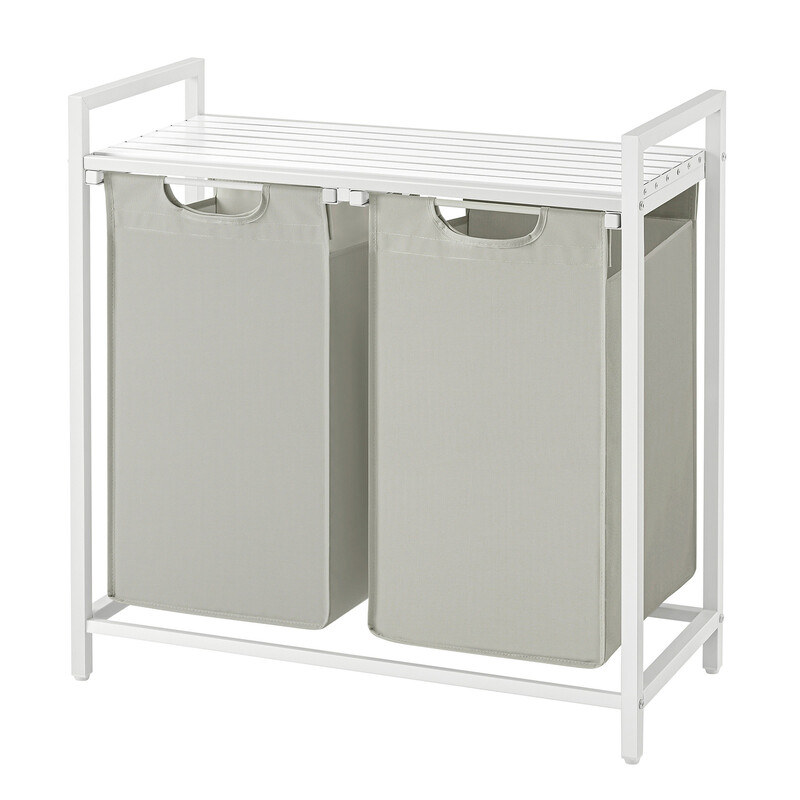 Ochama X Songmics Ochama 2-Compartment Laundry Hamper With Pull-Out & Removable Bags, Shelf – Metal Frame, 2 X 46 L, 73 X 33 X 72 Cm, White Laundry Sorter