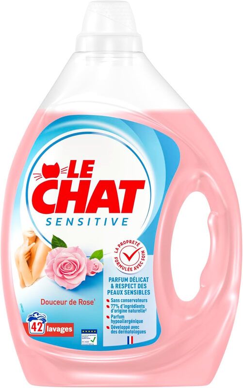 LE CHAT Sensitive Lessive liquide Douceur de Rose 42 lavages 1,9L