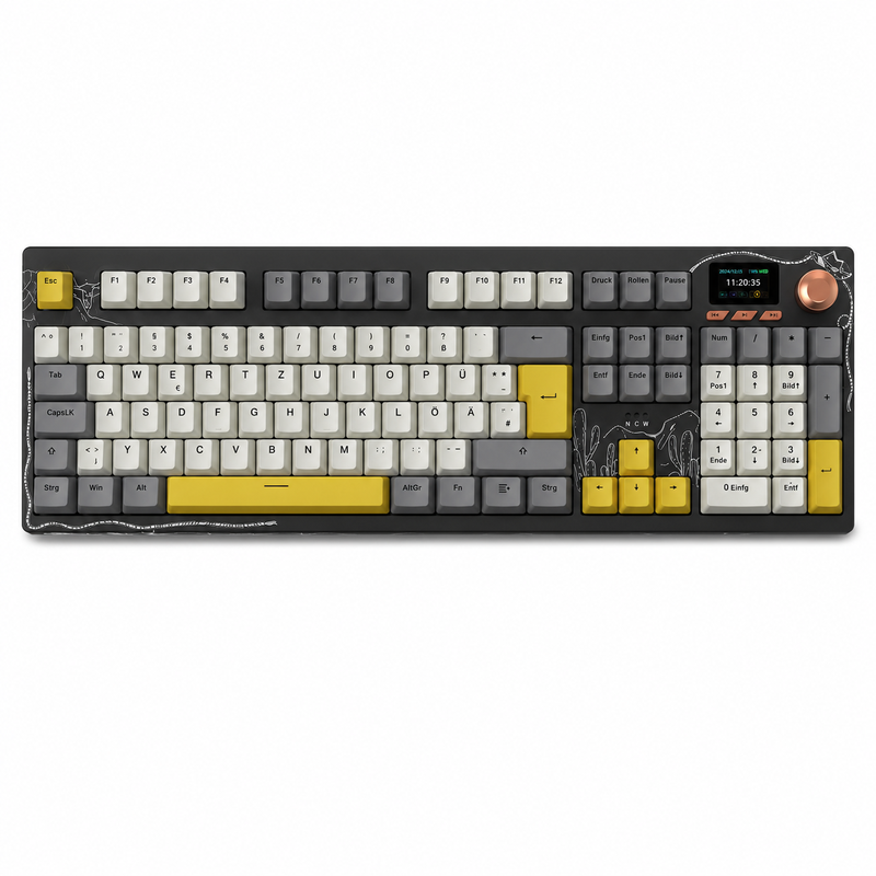 AJAZZ AK35I V4 Kabelloses mechanisches Tastatur, Deutsches QWERTZ-Layout, Tri-Mode (Bluetooth/2,4 g/USB-C), Gasket-Montage, 10000 mAh Akku, 1,14" TFT-Farbbildschirm, Hot-Swap-fähige Gaming-Tastatur für Win/Mac