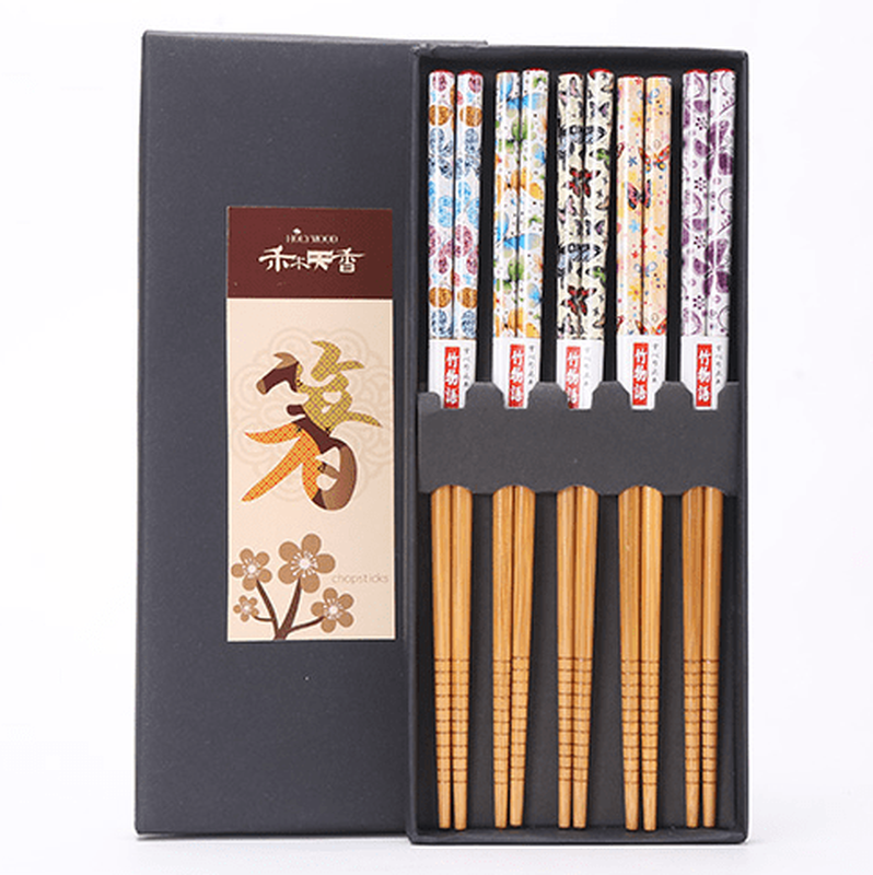 "Shuang Qiang He Mu Tian Xiang Chopsticks Blumen und Schmetterlinge 5 Paar"