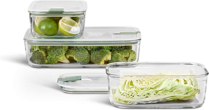 Mepal EasyClip Glazen Voedselopslagcontainer Set - 3-delig (2x1000 ml + 2250 ml), Noordse Salie