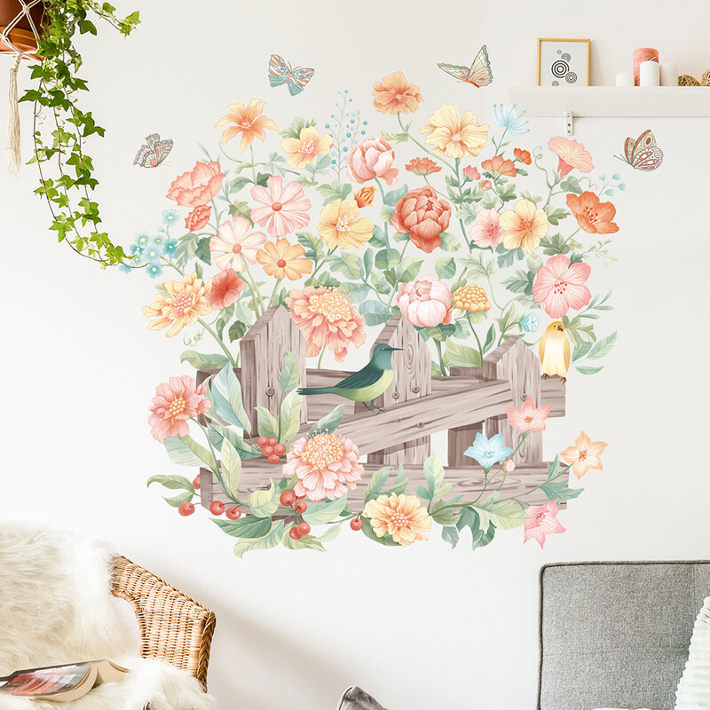 Watercolor Flowers Wall Decals Removable Spring Floral Butterfly Bird Wall Stickers G