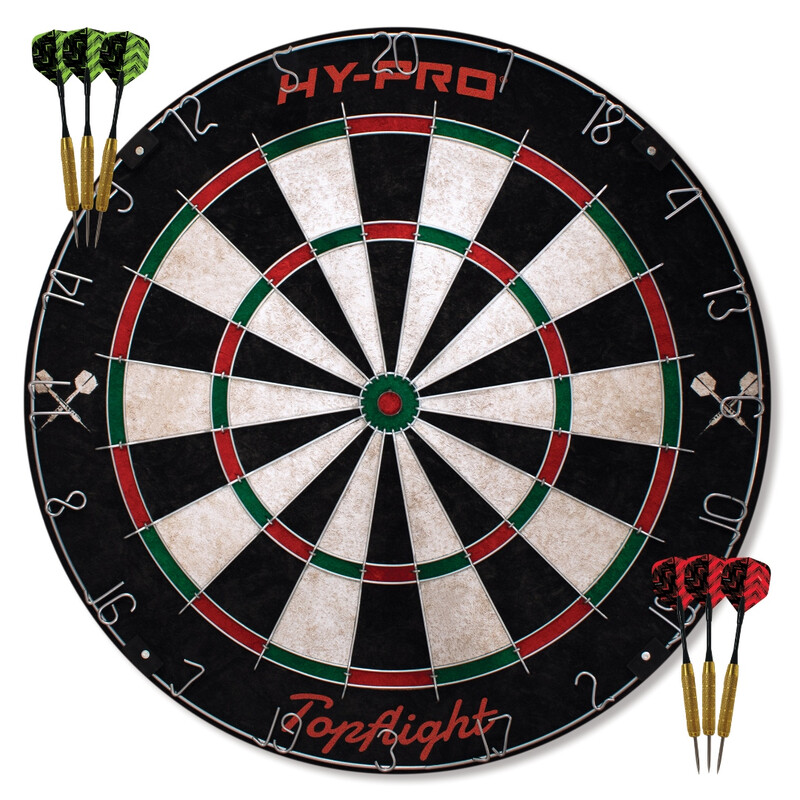 Hy-Pro Dartboard & Darts X 6 Set Topflight Green/Red