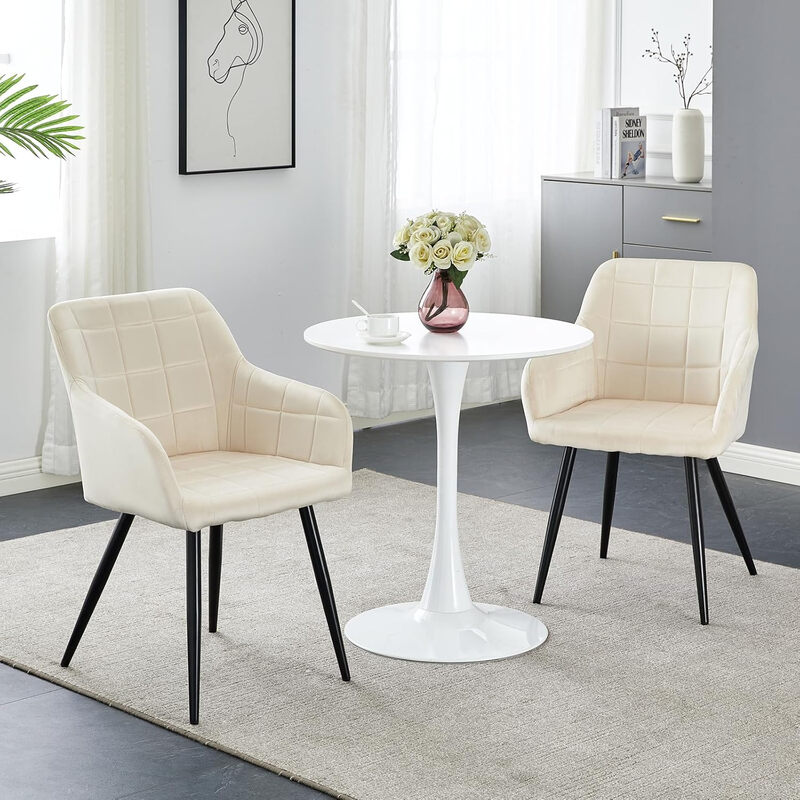 CLIPOP Velvet Dining Chairs Set of 2 Padded Kitchen Armchair with Backs and Metal Legs, Lounge Reception Chairs for Living Room Bedroom 066 velvet cream 55*60*82.5 cm
