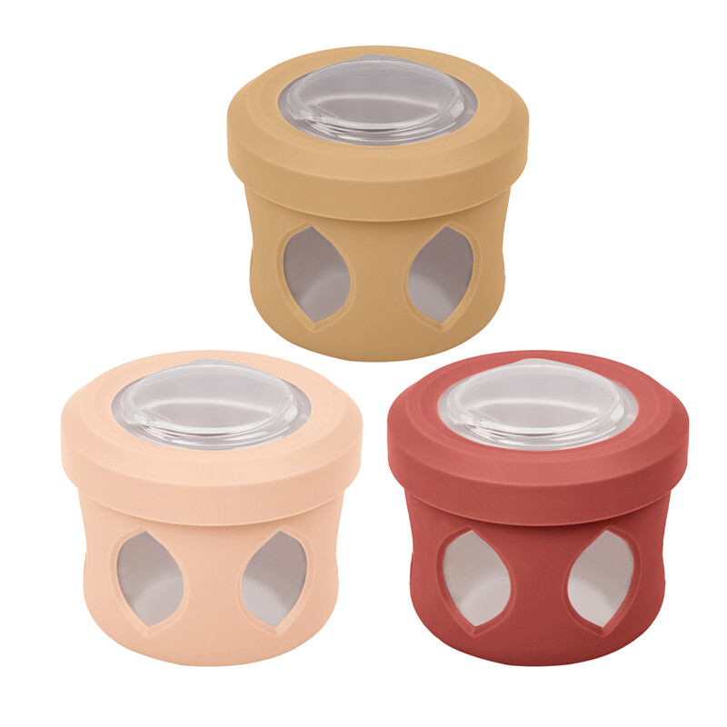 Boxedhome Sauce Storage Containers Set, 3-Pieces, Brown, Thread-Leakproof-Lid, Stacka