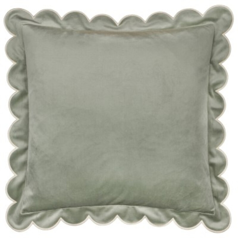 Furn Cushion Cover - Lil Scallop Square Design in Green/Natural for 45x45cm Pillows, Home Textile Decor