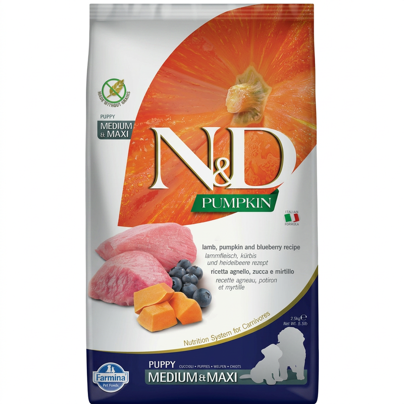 Farmina N&D Grain-Free Hondenvoer voor Welpen Grote Rassen Pompoen Lam 2.5 kg