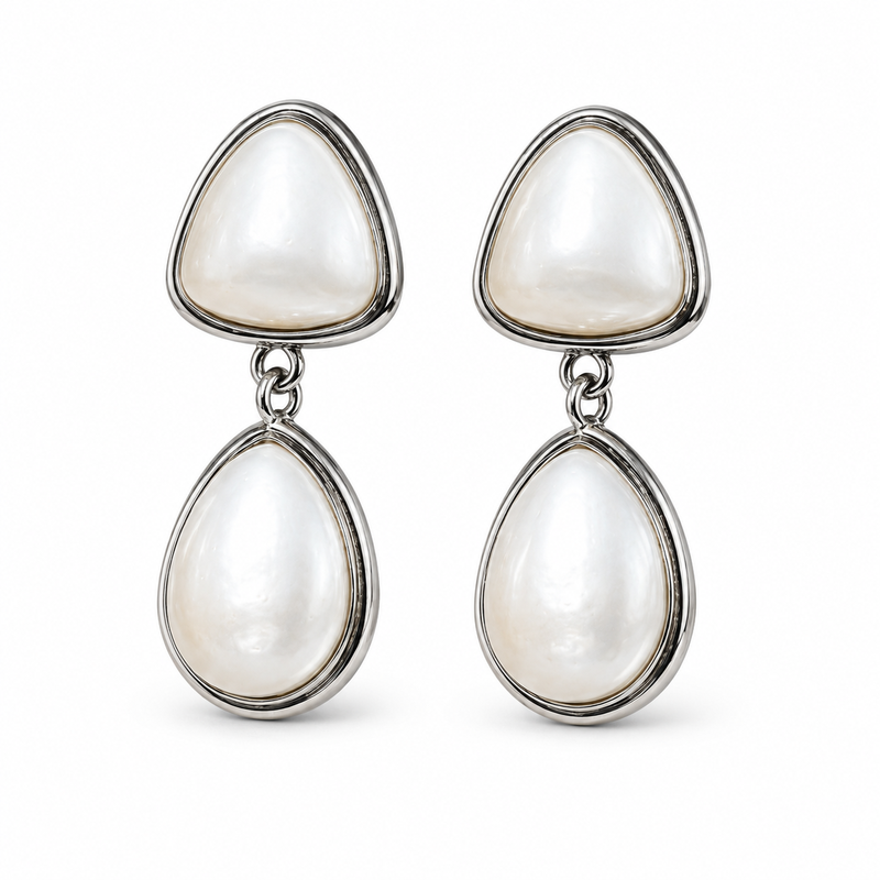 VoxorAI Silver French teardrop pearl pendant earrings, stud earrings, earrings for all seasons