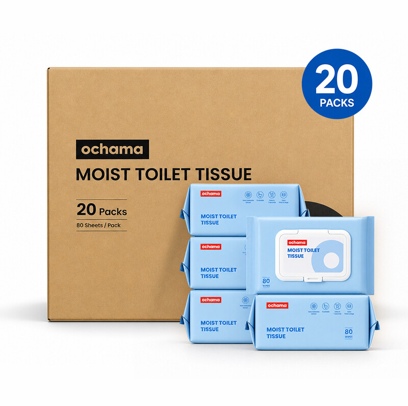 ochama Feuchtes Toilettenpapier, 1600 Blatt (80 Blatt × 20 Packungen), Polarblüten-Essenz, Für Empfindliche Haut Geeignet, Wasserlöslich und Leicht Spülbar, Feuchttücher für die persönliche Hygiene, Vorratspackung
