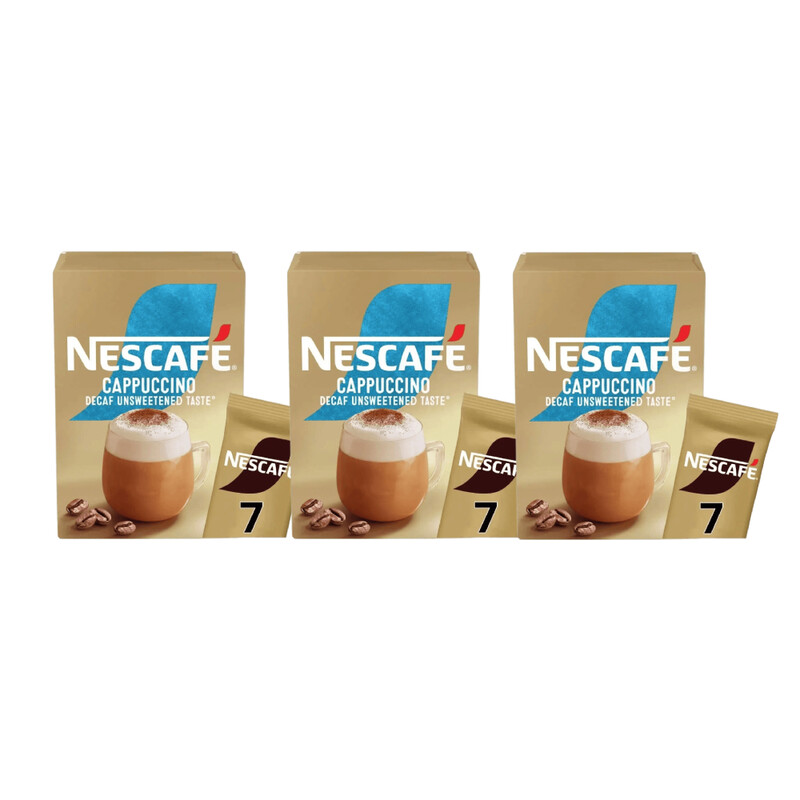 NESCAFE Cappuccino Decaf Unsweetened Instant Coffee 7 Sachets 105g (3 Packs)