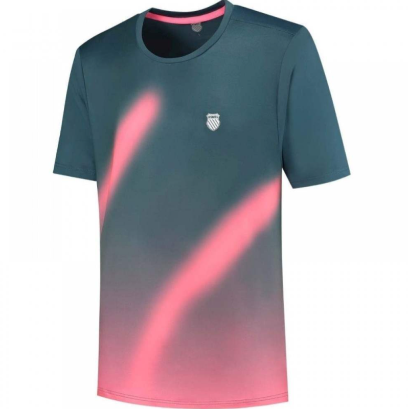 K-Swiss Hypercourt Print Crew 5 T-shirt petrolgroen-roze XL