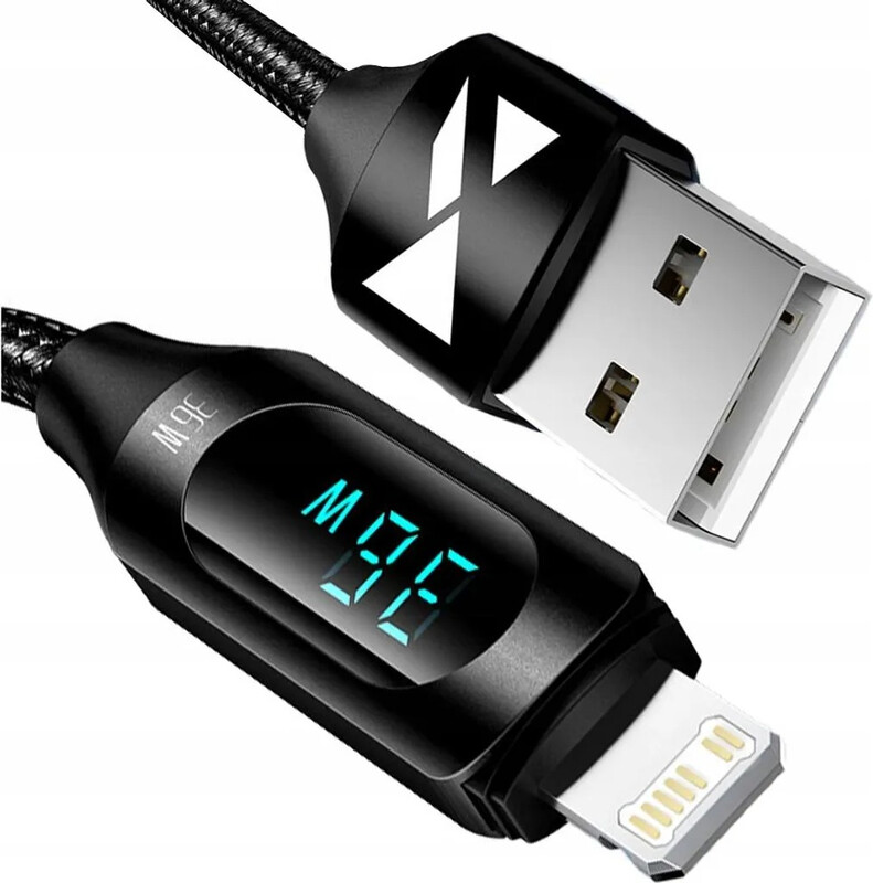 Wozinsky WUALC2 Schwarz USB-A auf Lightning Kabel mit LED-Anzeige 2,4A 2m