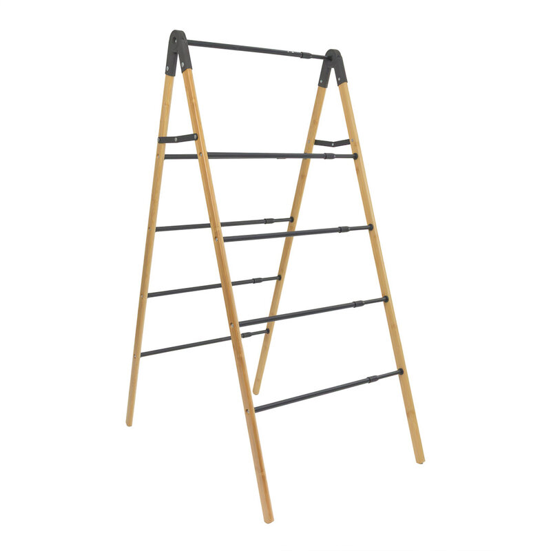 Four Tier Bamboo Extendable Laundry Washing Clothes Ladder - Black and Natural