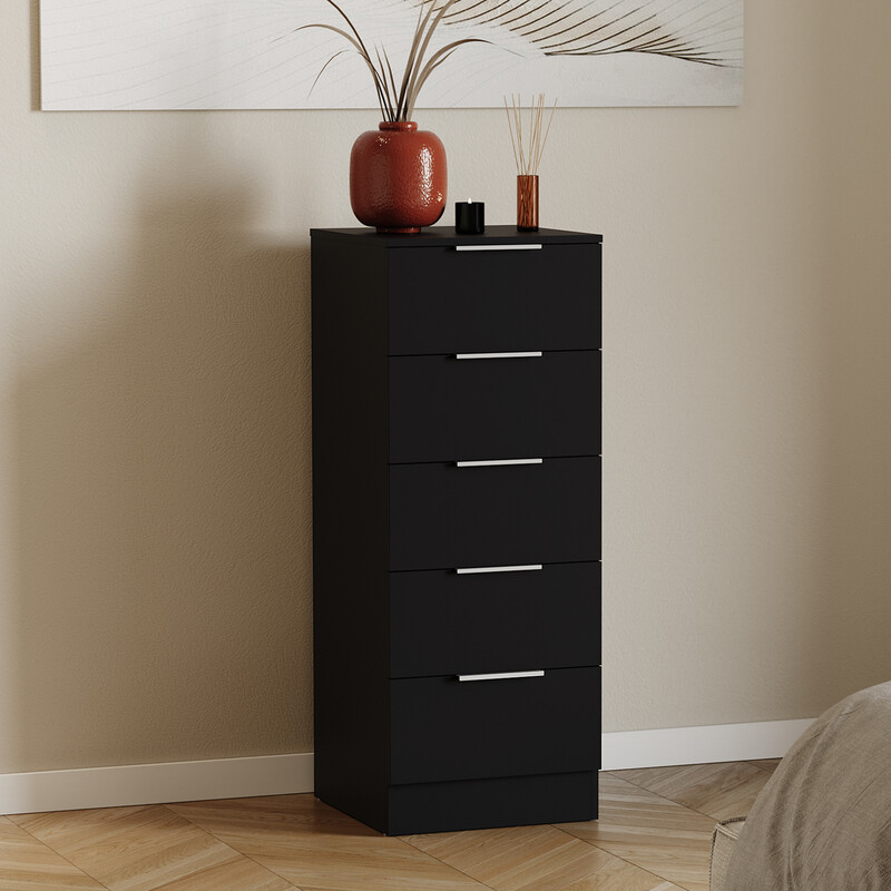 Vida Designs Black Drawer Chest Narrow Trega 5 Drawers