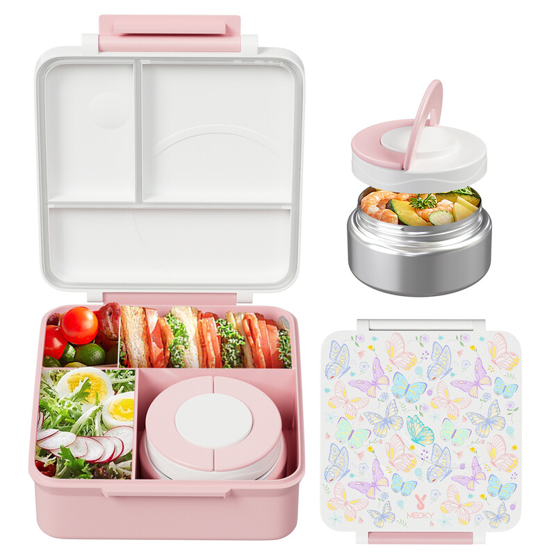 54oz Single-Latch Divided Lunch Box -White butterfly, New Year Sale , Top gift picks