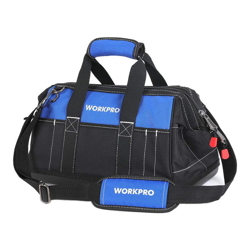 WORKPRO Gereedschapskoffer 16 inch, Multivakken zware gereedschapskoffer met waterdichte kunststof harde bodem, Breed openend zware elektriciens gereedschapskoffer met verstelbare schouderband
